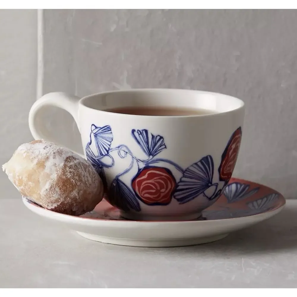 RARE Anthropologie Ruan Hoffmann Jardin Des Plantes LOVE MORE Cup Saucer Set - Picture 8 of 9